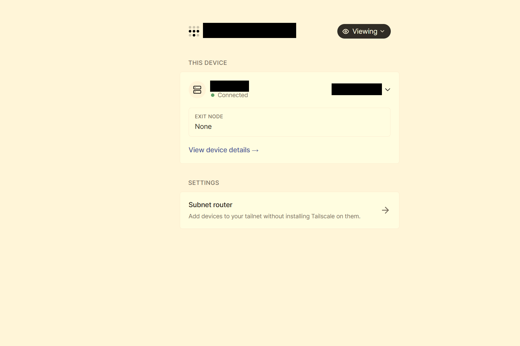 NASに入れたTailscaleの画面。Connectedと表示されている